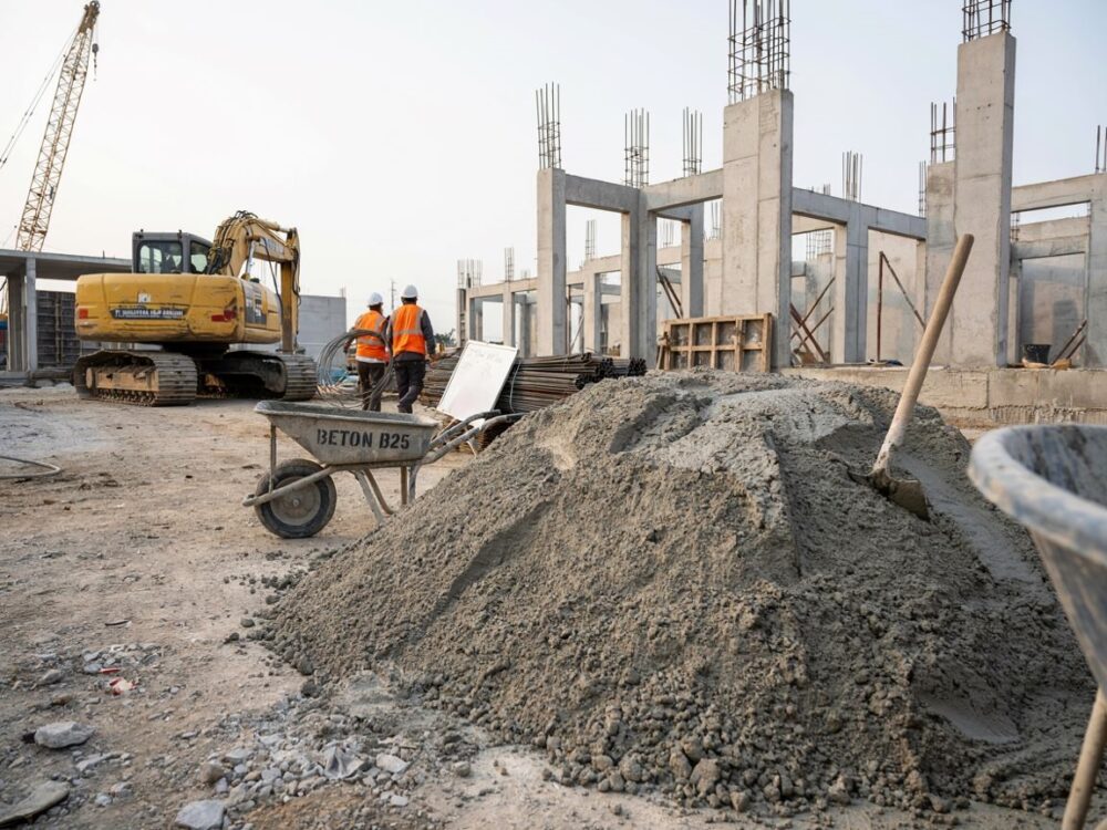 kostka betonowa B25 na placu budowy
