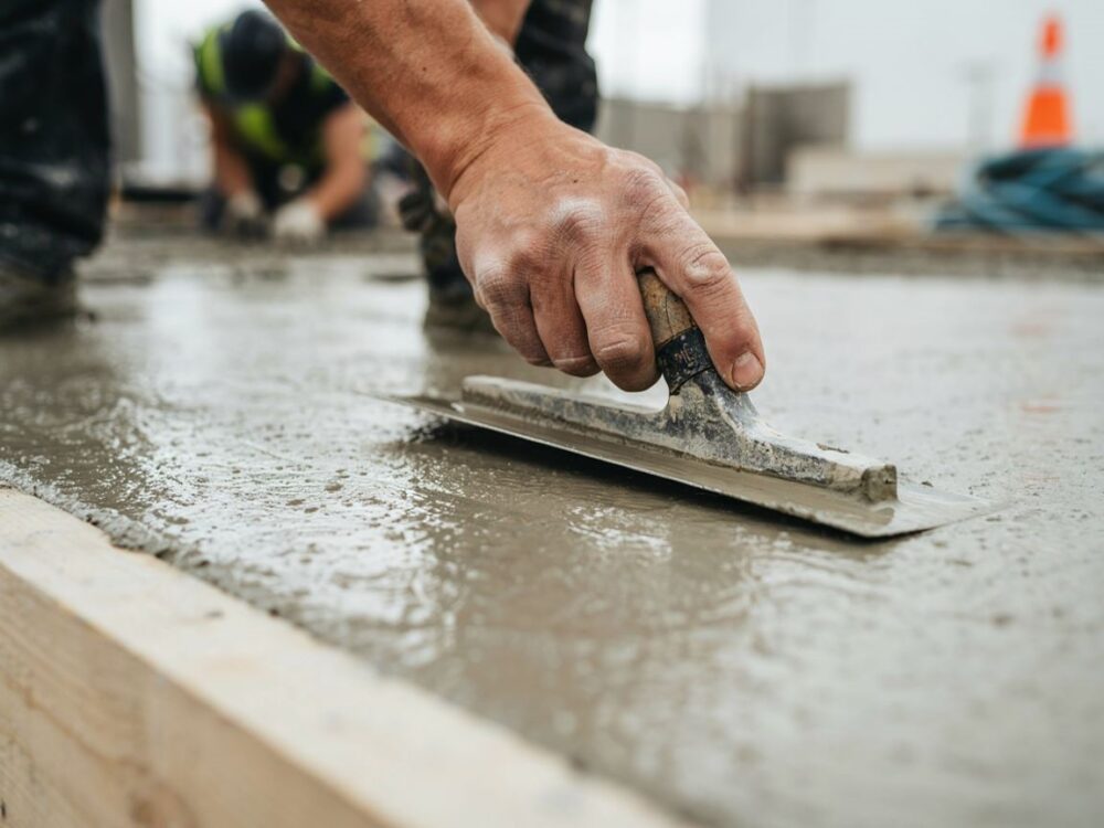 pracownik zacierający beton