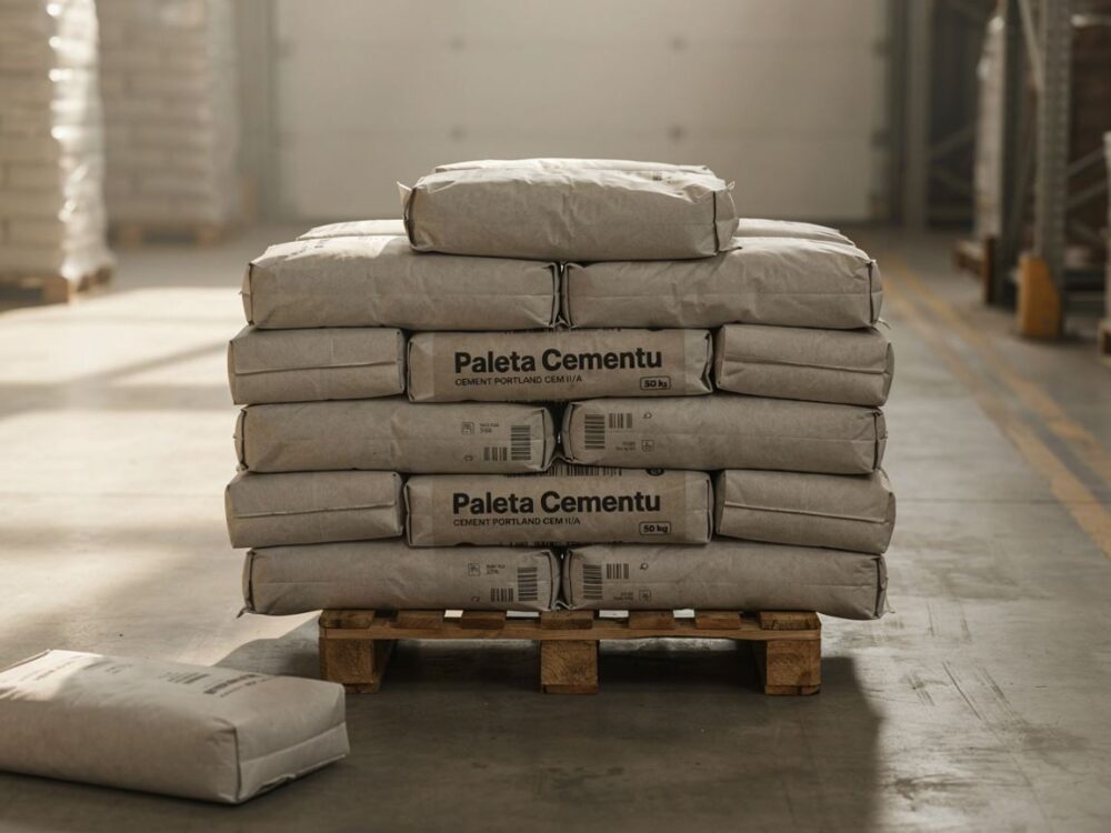 układanie worków cementu na palecie