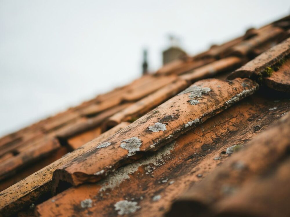 zniszczona dachówka ceramiczna